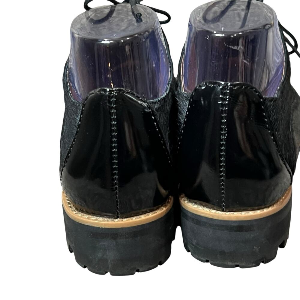 All Black Oxford Shoes Women US 9 EU 39.5 Black Calf Hair Patent Leather Cap Toe - Picture 9 of 13